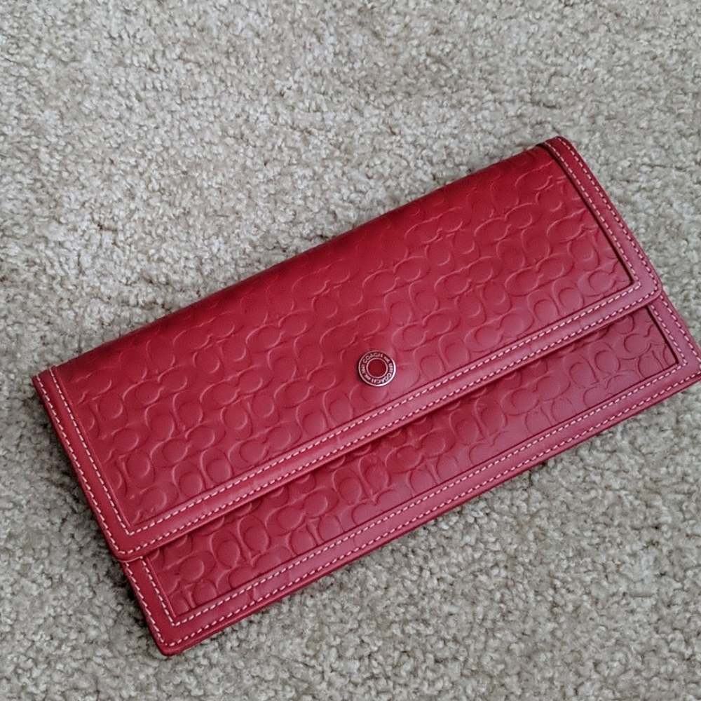 Coach red leather wallet clutch